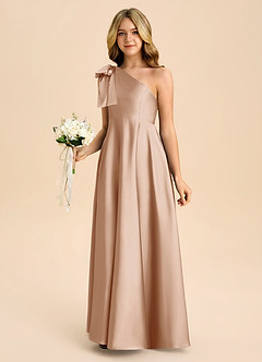 Azazie Penguin Junior Abito A-Line in Raso Elasticizzato Fiocco Rosa Inglese image5