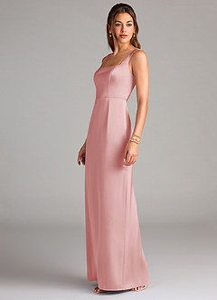 Azazie Flori Bridesmaid Dresses Powder Pink Sheath Side Slit Stretch Satin Dress image8