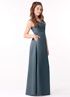 Azazie Sadia Junior Twilight A-Line Pleated Stretch Satin Dress image2