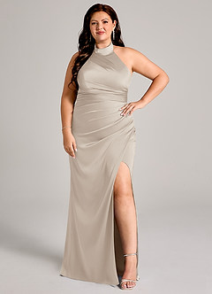 Azazie Jemma Bridesmaid Dresses Frost Sheath Pleated Stretch Satin Dress image10