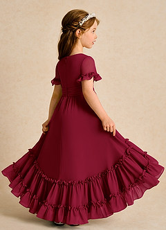 Azazie Kass Flower Girl Dresses Burgundy A-Line Pleated Chiffon Dress image6