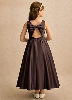 Azazie Karlie Flower Girl Dresses Ganache A-Line Pleated Matte Satin Dress image1