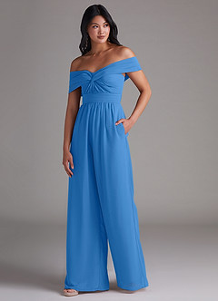 Azazie Lamara Robes de demoiselle d'honneur Combinaison Convertible en Mousseline de soie Épaule décolletée Geai Bleu image4