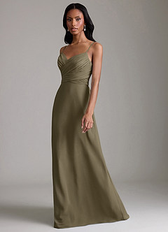 Azazie Kali Brudtärnklänningar Klä av A-Linje i Chiffong Plisserad Pilgrön image6