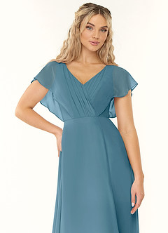 Azazie Rylee At-home Try On Dresses Dusty Sage A-Line Pleated Chiffon Dress image5