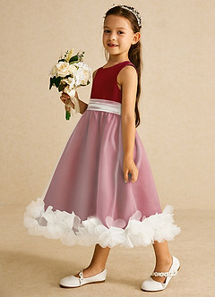 Azazie Stardust Flower Girl Dresses Pomegranate A-Line Sleeveless Organza Dress image3