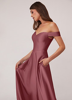 Barbie ♥ Azazie Bridesmaid Dresses Desert Rose A-Line Off the Shoulder Stretch Satin Convertible Dress image5
