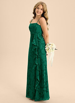 Azazie Kaylee Junior Emerald A-Line with Belt Floral Burnout Dress image5