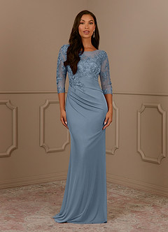 Azazie Fatemah Mother of the Bride Dresses Dusty Blue Mermaid Scoop Lace Lace Dress image1