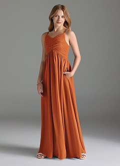 Azazie Alia Junior Cinnamon A-Line Pleated Chiffon Dress image1