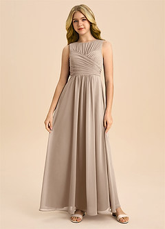 Azazie Skyla Junior Vestido de Gris Pardo de Gasa de Corte en A con Plisado image2