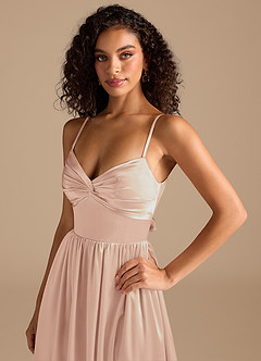 Azazie Zeya Bridesmaid Dresses English Rose A-Line Pleated Metallic Satin Dress image3