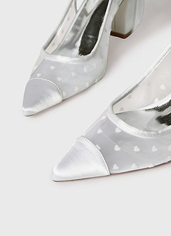 front Tulle Bow Slingback Block Heel Wedding Shoes
