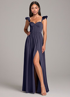 Azazie Denisse Brautjungfernkleider A-Linie Gestreift Stretch-Satin Kleid Sturm image4