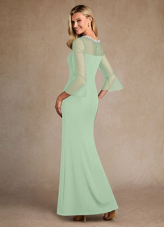 Azazie Bellevie Mother of the Bride Dresses Dusty Sage Sheath Beaded Stretch Crepe Dress image3
