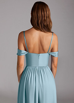 Azazie Calianna Robes de demoiselle d'honneur Robe Trapèze Convertible en Satin extensible Épaule décolletée Bleu Maussade image5