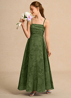 Azazie Pebbles Junior Formal Jurken voor bloemenmeisjes A-Lijn Jurk van Bloemen Burn-out Geplooid Olijf image4