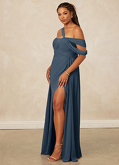 Christian Siriano Bridal for Azazie 1014 Robes de demoiselle d'honneur Robe Trapèze en Mousseline de soie Épaule décolletée Neptune image14