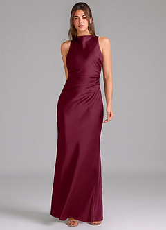 Azazie Evadne Bridesmaid Dresses Mulberry A-Line Pleated Stretch Satin Dress image3