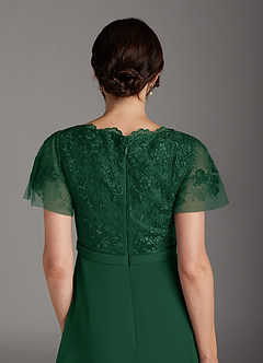 Azazie Singer vestidos de madre de la novia Vestido de Verde Oscuro de Gasa de Corte En A con Encaje Cuello V image4