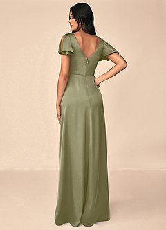 Azazie Soren Bridesmaid Dresses Pistachio A-Line Pleated Stretch Satin Dress image2