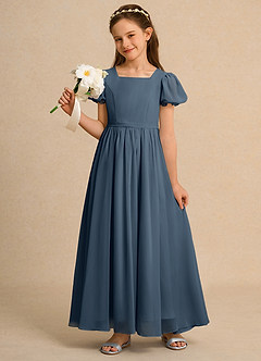 Azazie Joss Abiti da Ragazza di Fiori Abito A-Line in Chiffon Con Maniche Blu Nettuno image9