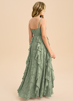 Azazie Peyton Junior A-Linie Plissee Blumen-Burnout Kleid Agave image2