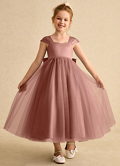 Azazie Chickadee Robe Demoiselle D'honneur Fillette Robe Princesse en Mat Satiné Encolure en Forme de Cœur Rose De Cèdre image4