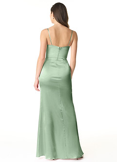 Azazie Sukia Final Sale Matcha Mermaid Pleated Metallic Satin Dress image2