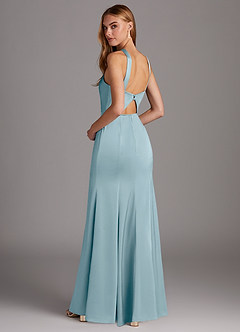 Azazie Elana Final Sale Moody Blue Mermaid Side Slit Stretch Satin Dress image2