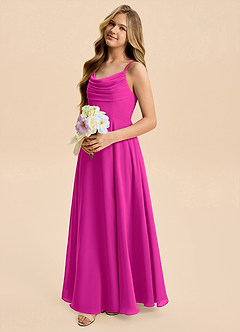 Azazie Gia Junior Robe Trapèze en Mousseline de soie Plissée Fuchsia image7