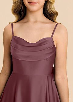 Azazie Bear Junior Robe Trapèze en Satin extensible Encolure en Forme de Cœur Sangria image7