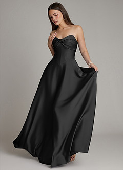 Azazie Meleena Bridesmaid Dresses Black A-Line Strapless Stretch Satin Dress image5