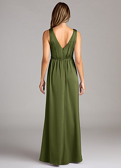 Azazie Tanicia Robes de demoiselle d'honneur Robe Trapèze en Satin extensible Plissée Olive image2