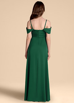 Azazie Kaitlynn Junior Abito A-Line in Raso Elasticizzato a Spalla Scoperta Verde Scuro image2