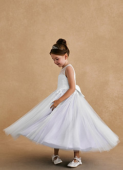 Azazie Bitsy vestidos de niña de las flores Vestido de Marfil Lila de Tul de Corte En A con Encaje image3