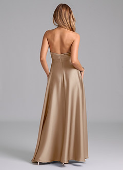 Azazie Tessie Bridesmaid Dresses Taupe A-Line Pleated Stretch Satin Dress image2