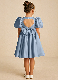 Azazie Muffin Flower Girl Dresses Dusty Blue A-Line with Sleeves Matte Satin Dress image1