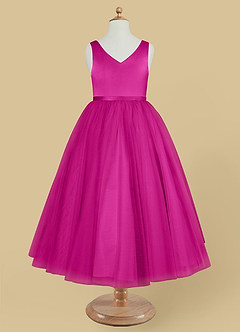 Azazie Marybell Flower Girl Dresses Fuchsia A-Line Bow Tulle Dress image5