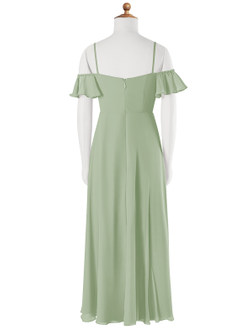 Azazie Juna Junior Vestido de Salvia Polvorienta de Gasa de Corte en A con Vestidos sin tirantes image7