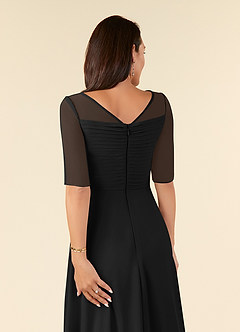 Azazie Naomi Abiti per la Madre della Sposa Abito A-Line in Chiffon Plissettato con Scollo a Barca Nero image6