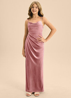 Azazie Mai Junior Dusty Rose A-Line Sweetheart Neckline Velvet Dress image3