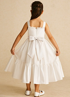 Azazie Ettie Flower Girl Dresses Diamond White A-Line Bow Cotton Dress image4
