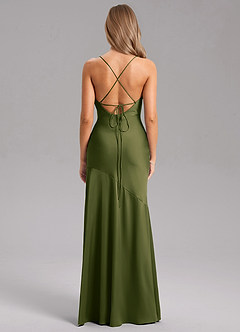 Azazie Grata Bridesmaid Dresses Bright Olive Mermaid Side Slit Stretch Satin Dress image2