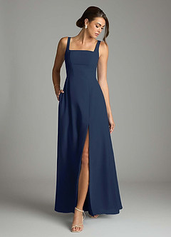 Azazie Debra Bridesmaid Dresses Dark Navy A-Line with Pockets Chiffon Convertible Dress image4