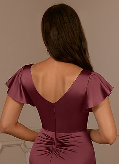 Azazie Roya vestidos de madre de la novia Vestido de Merlot de Satén Elástico de Sirena con Cuello en V Plisado image6