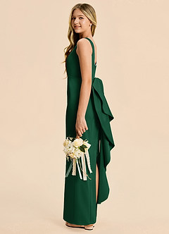 Azazie Emi Junior Dark Green Sheath Bow Stretch Satin Dress image3