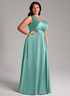 Azazie Brooke Bridesmaid Dresses Aqua A-Line One Shoulder Stretch Satin Dress image10