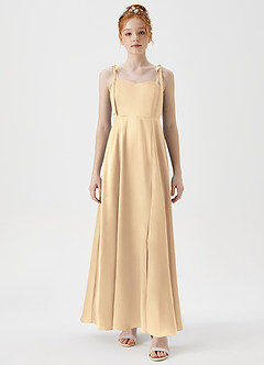 Azazie Rosey Junior A-Linie Herzausschnitt Metallischer Satin Kleid Gold image6