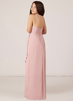 Azazie Kaylee Junior Powder Pink A-Line with Belt Chiffon Dress image5